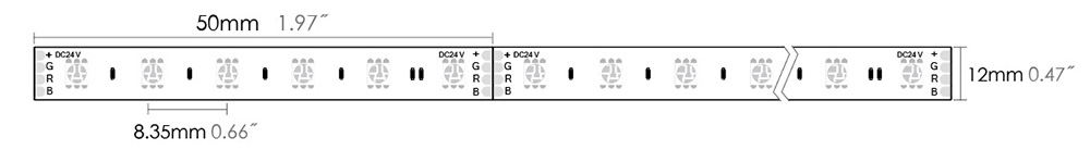 LED strip 5050 120S12 RGB dimension